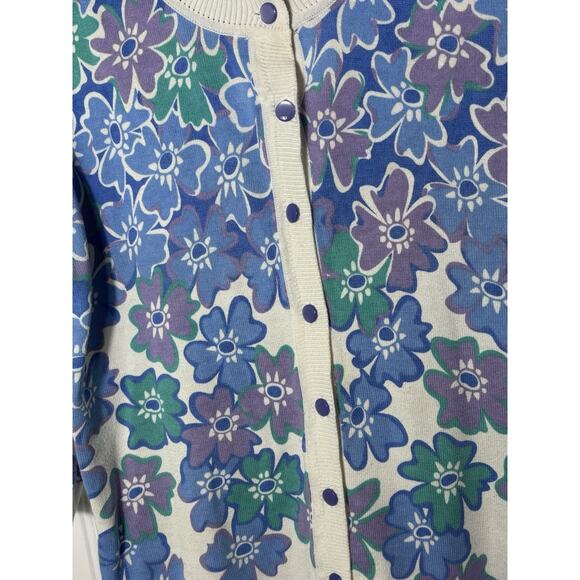 Bob Macke Wearable Art Cardigan Purple Blue Flowers 3/4 Sleeve Art To Wear - Picture 2 of 5